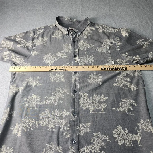 Nixon Men's XL Gray Printed Button Down Short Sleeve 100% Cotton Shirt - Picture 10 of 11
